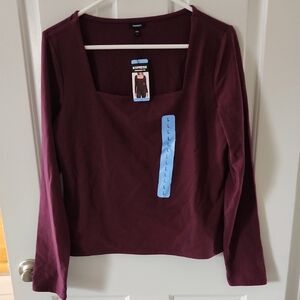 Express Women's Rich Burgundy Long Sleeve Top